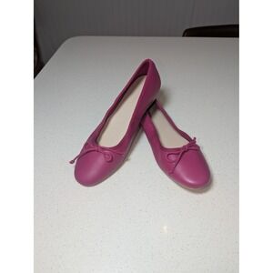 LOFT Leather Ballet Flats Women 10M Magenta Excellent Bow Detail Round Toe NEW